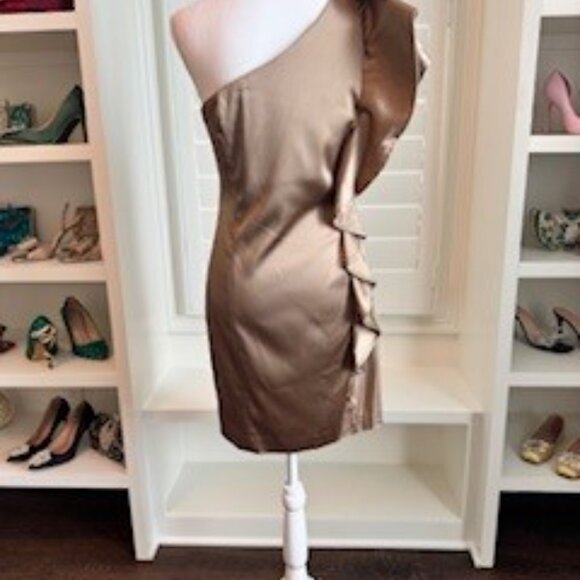 Champagne Satin One-Shoulder Cocktail Dress – Size 6 - Picture 5 of 11